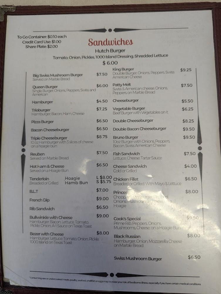 Hutch's Cafe Menu image 1